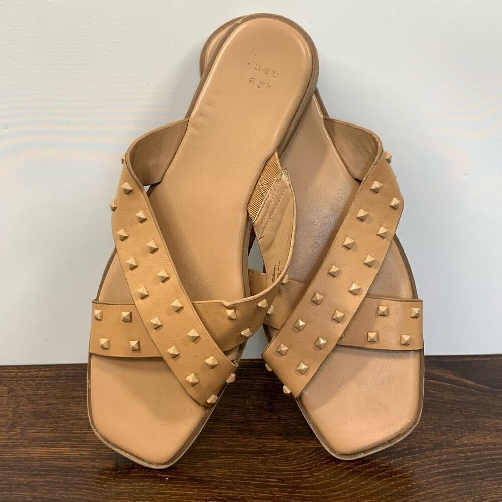 A New Day Women's Studded Cross Strap Slide Sandals Nude Size 9.5